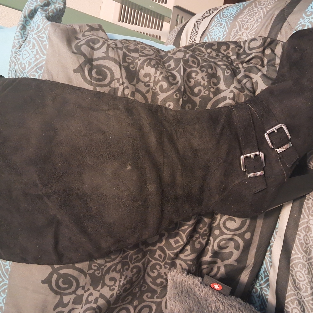 Black Suede Knee-High Boots with Buckles